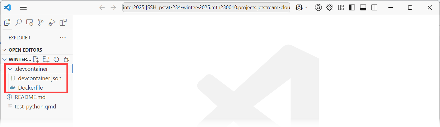 devcontainer project directory