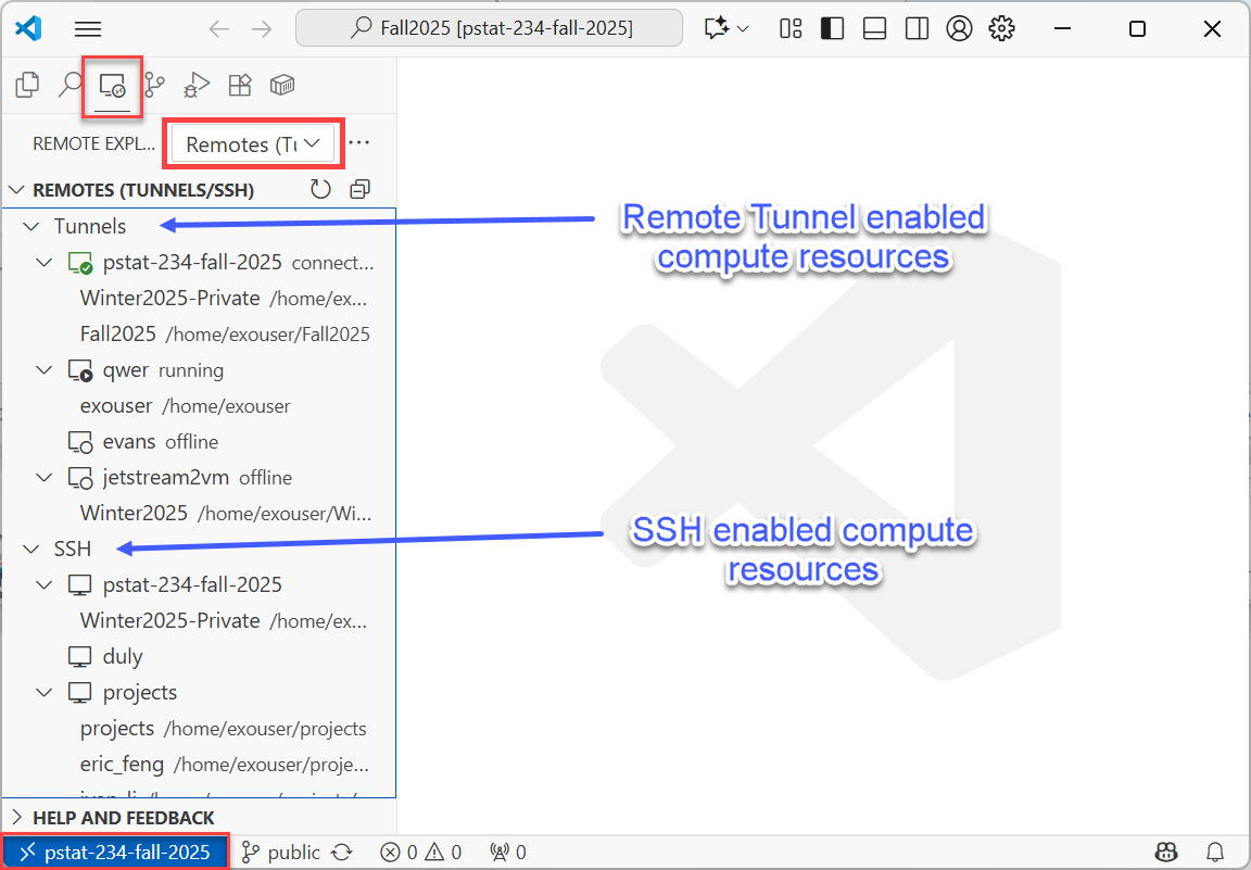 Host Remote Explorer - Remote Tunnels