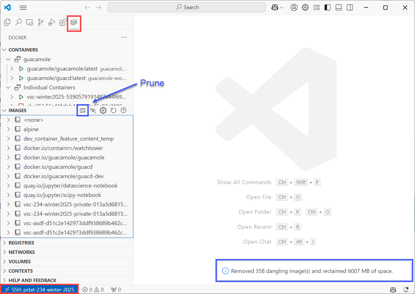 Docker extension listing container images